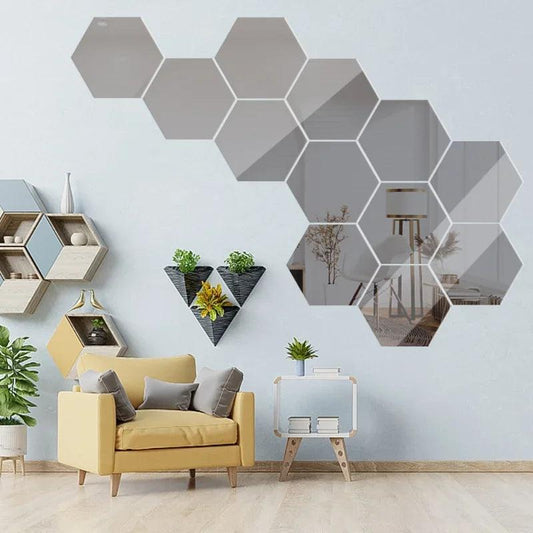 Autocollant Mural Miroir 3D Hexagonal, Décoration Murale pour Salon et Chambre