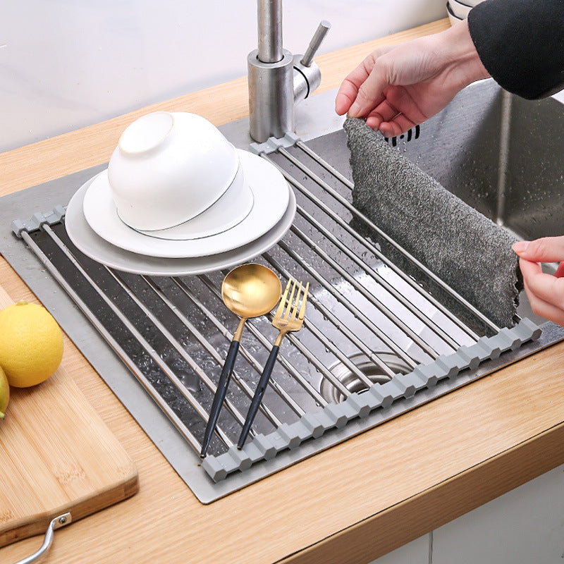 Égouttoir de Vaisselle Pliable en Acier Inoxydable