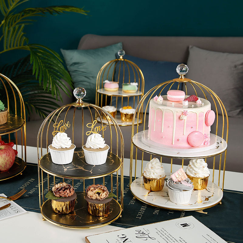 Support à Gâteaux Cage à Oiseaux Dorée : Élégance Vintage pour Vos Desserts
