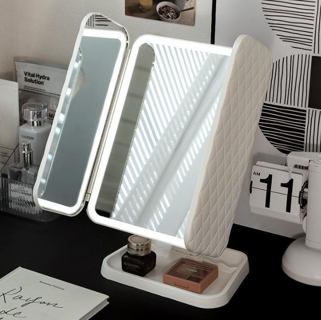 Miroir de Maquillage à Trois Volets avec Lumières LED
