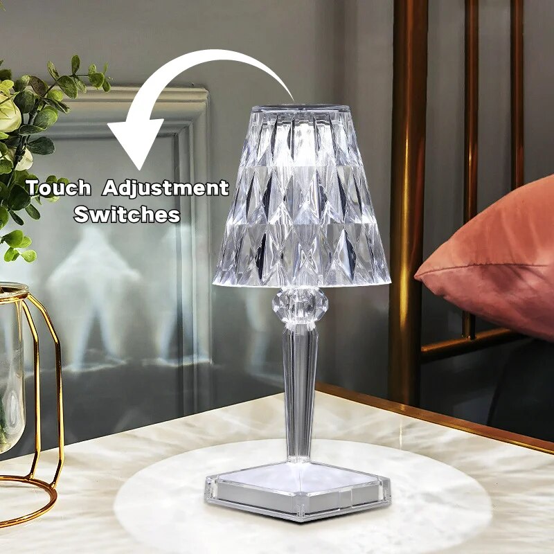 Lampe de Table LED en Diamant avec Contrôle Tactile et Chargeur en Clip