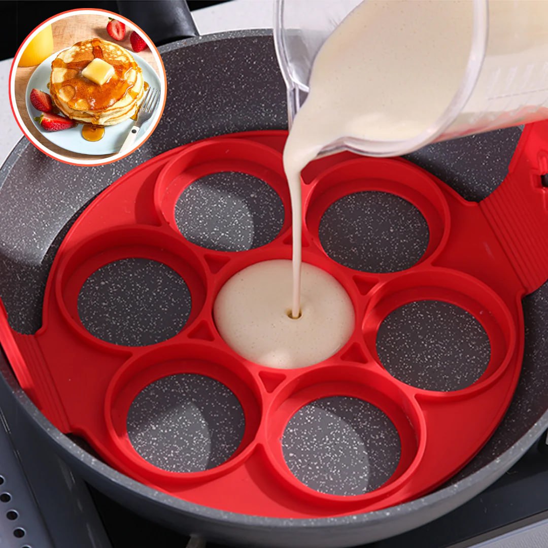 Moule rond antiadhésif réutilisable pour pancakes et œufs, idéal pour une cuisson uniforme.