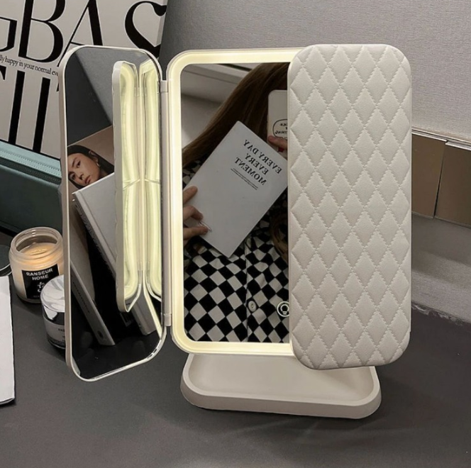 Miroir de Maquillage à Trois Volets avec Lumières LED