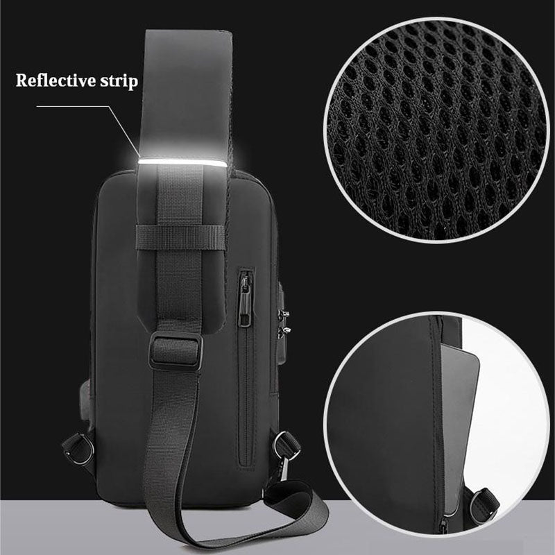 Sac à Dos de Poitrine Anti-Vol pour Hommes avec Chargeur USB