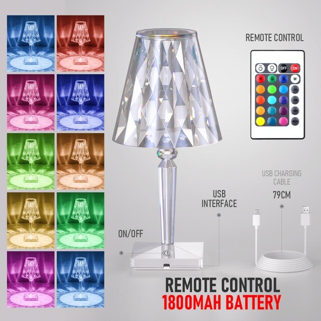 Lampe de Table LED en Diamant avec Contrôle Tactile et Chargeur en Clip
