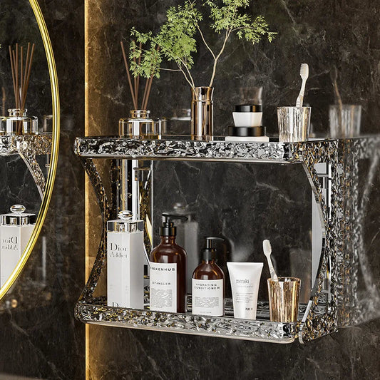 Vanity avec support de rangement moderne et compact pour salle de bain, idéal pour organiser vos produits et accessoires.