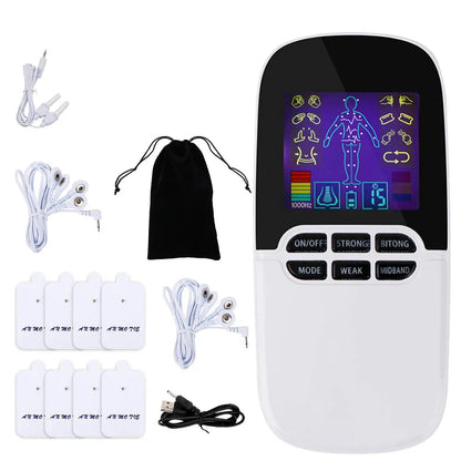 Unité TENS et EMS rechargeable avec modes personnalisables, idéale pour soulager les douleurs musculaires et stimuler les muscles à domicile.