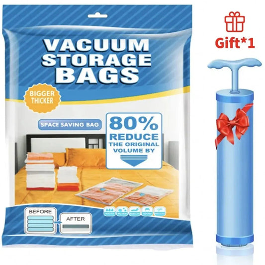 Lot de 5 sacs de rangement sous vide avec pompe manuelle, idéal pour économiser de l’espace et protéger vos textiles.