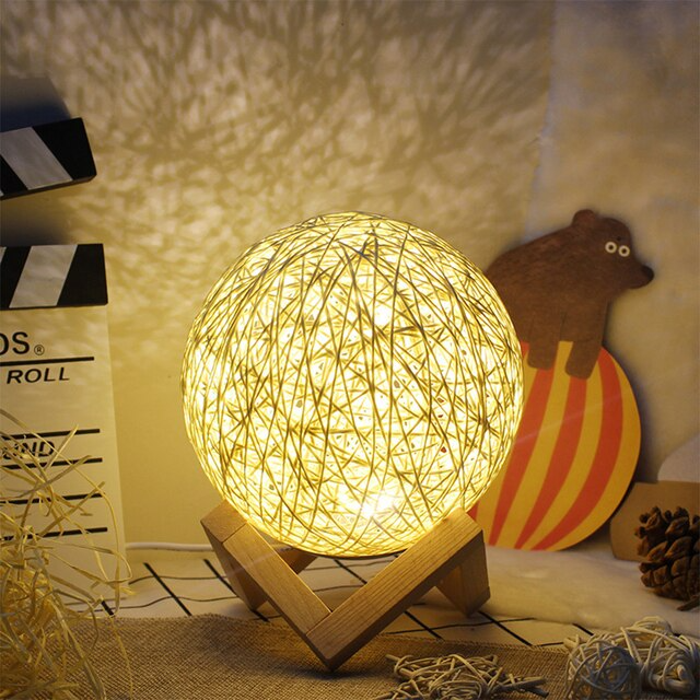 Veilleuse 3D en Bois et Rotin