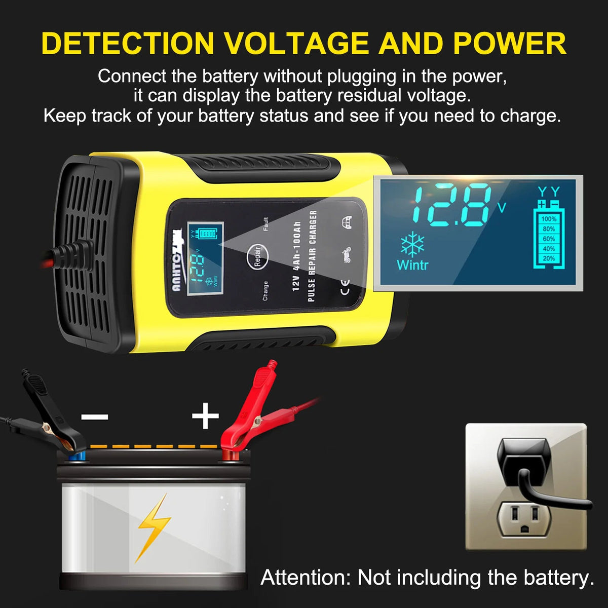 Chargeur de Batterie Voiture Moto 12/24V, 8A avec Écran Tactile