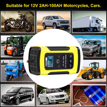 Chargeur de Batterie Voiture Moto 12/24V, 8A avec Écran Tactile