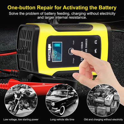 Chargeur de Batterie Voiture Moto 12/24V, 8A avec Écran Tactile