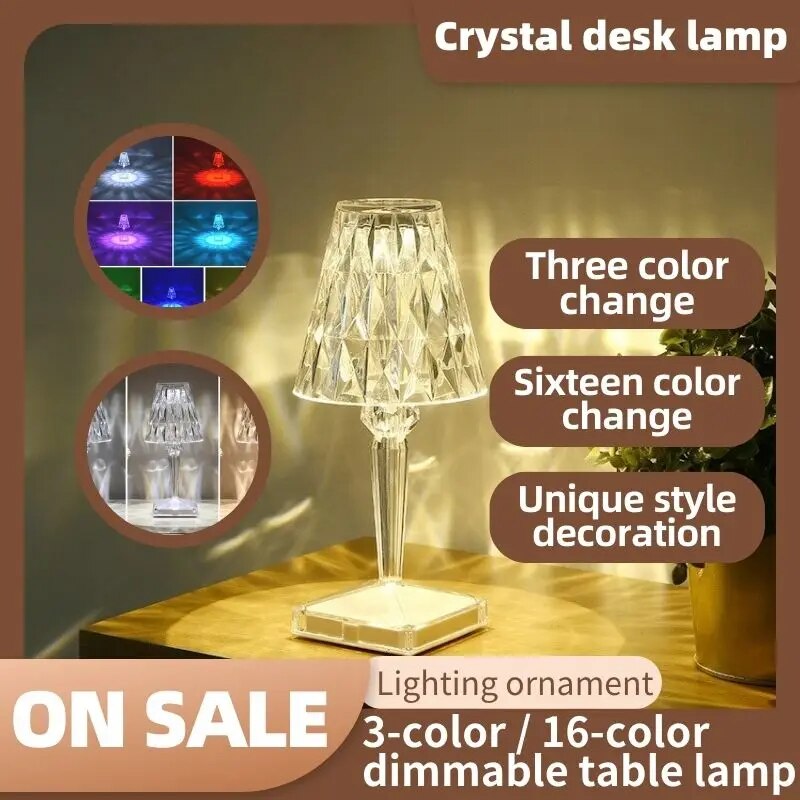 Lampe de Table LED en Diamant avec Contrôle Tactile et Chargeur en Clip