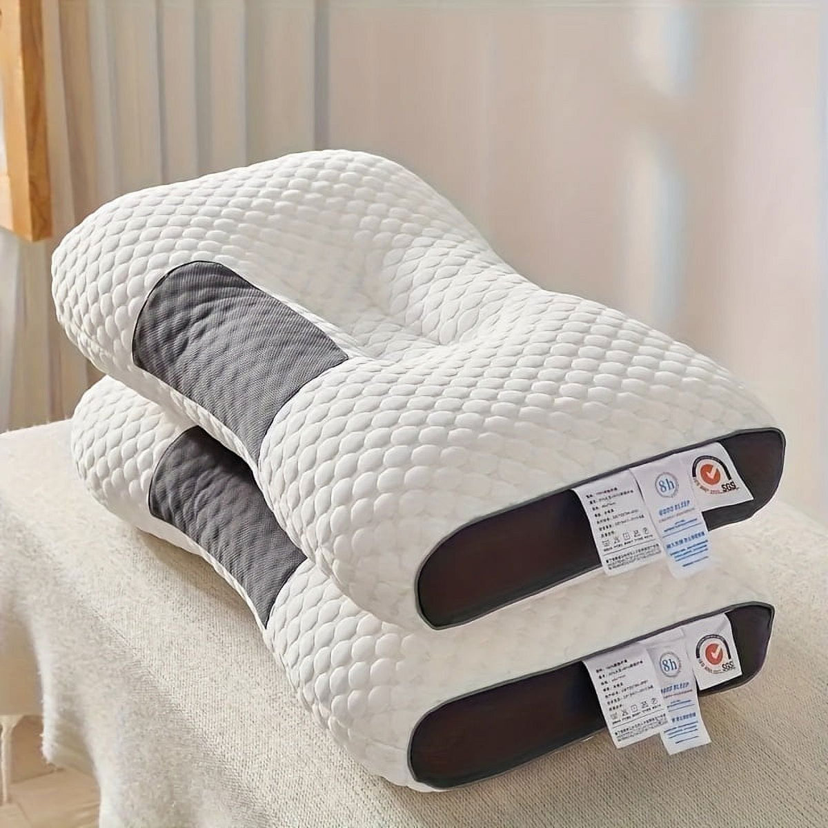 Oreiller ergonomique en mousse à mémoire de forme pour soutien cervical et alignement optimal, adapté à toutes les positions de sommeil.