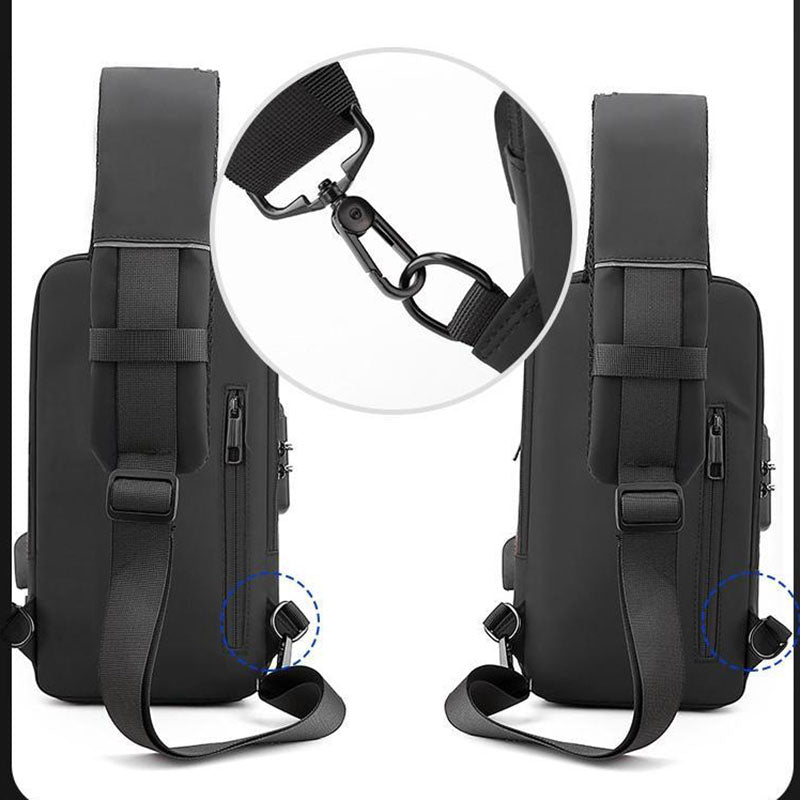 Sac à Dos de Poitrine Anti-Vol pour Hommes avec Chargeur USB