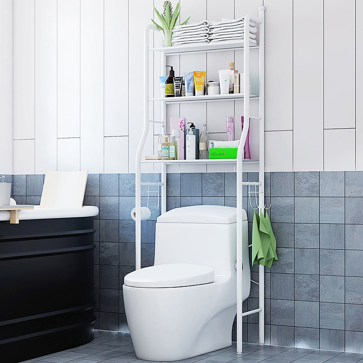 Unité de Rangement au-dessus des Toilettes avec Étagère Réglable et Barre Pivotante pour Serviettes : Praticité et Élégance