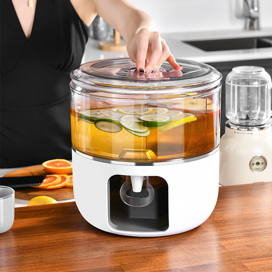 Distributeur rotatif à 3 compartiments pour vin, bière, eau et jus, adapté au réfrigérateur, pour boissons fraîches.