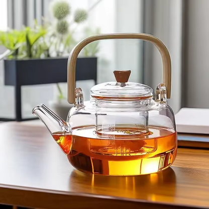 Théière en Verre pour Cuisinière avec Poignée Bambou