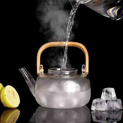 Théière en Verre pour Cuisinière avec Poignée Bambou