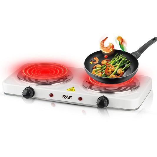 Double plaque chauffante portable à bobine électrique, compacte et idéale pour la cuisine, les campings ou les espaces réduits.