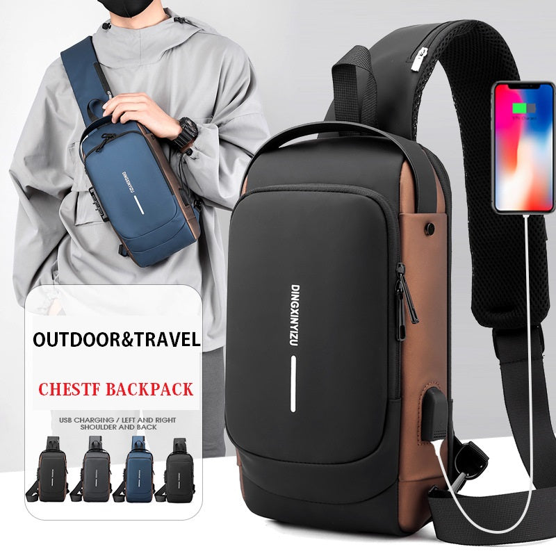 Sac à Dos de Poitrine Anti-Vol pour Hommes avec Chargeur USB