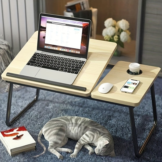 Bureau d'ordinateur portable pliable avec porte-gobelet intégré, angles réglables, idéal pour lit, canapé, escalier ou bureau