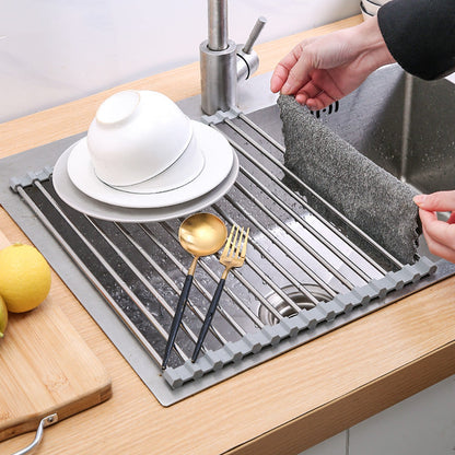 Égouttoir de Vaisselle Pliable en Acier Inoxydable