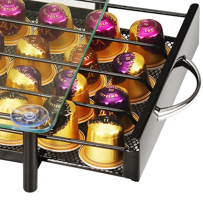 Range-Capsules en Verre et Métal pour Capsules  : Organisation Élégante