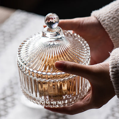 Bocal de Rangement en Verre de Cristal Européen avec Couvercle