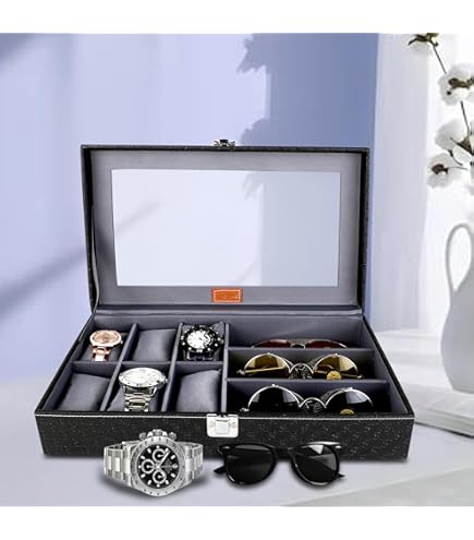 Boîte de rangement 6 montres + 3 lunettes – Finition cuir élégante