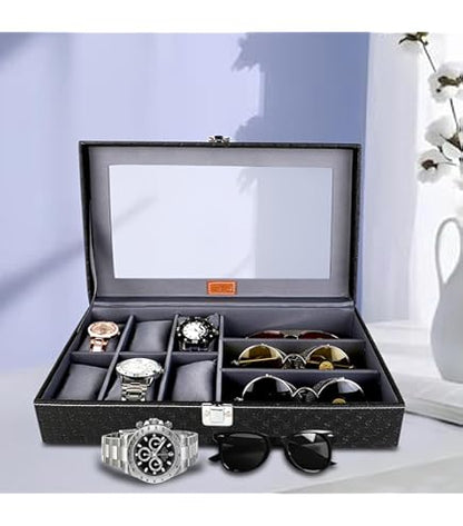 Boîte de rangement 6 montres + 3 lunettes – Finition cuir élégante
