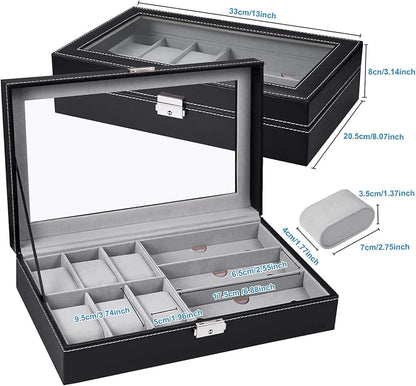 Boîte de rangement 6 montres + 3 lunettes – Finition cuir élégante