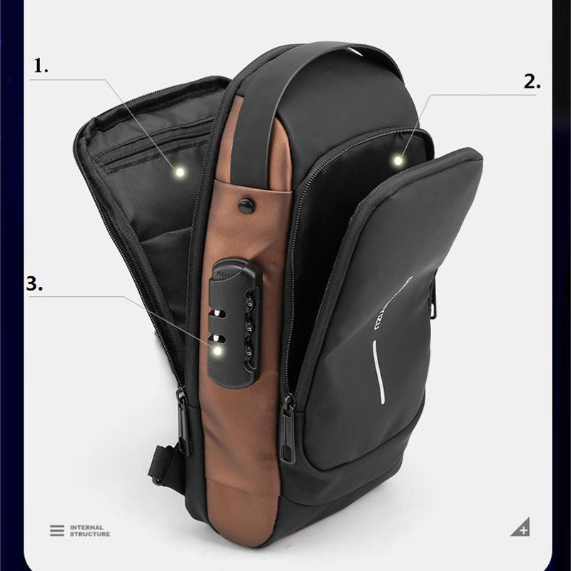 Sac à Dos de Poitrine Anti-Vol pour Hommes avec Chargeur USB