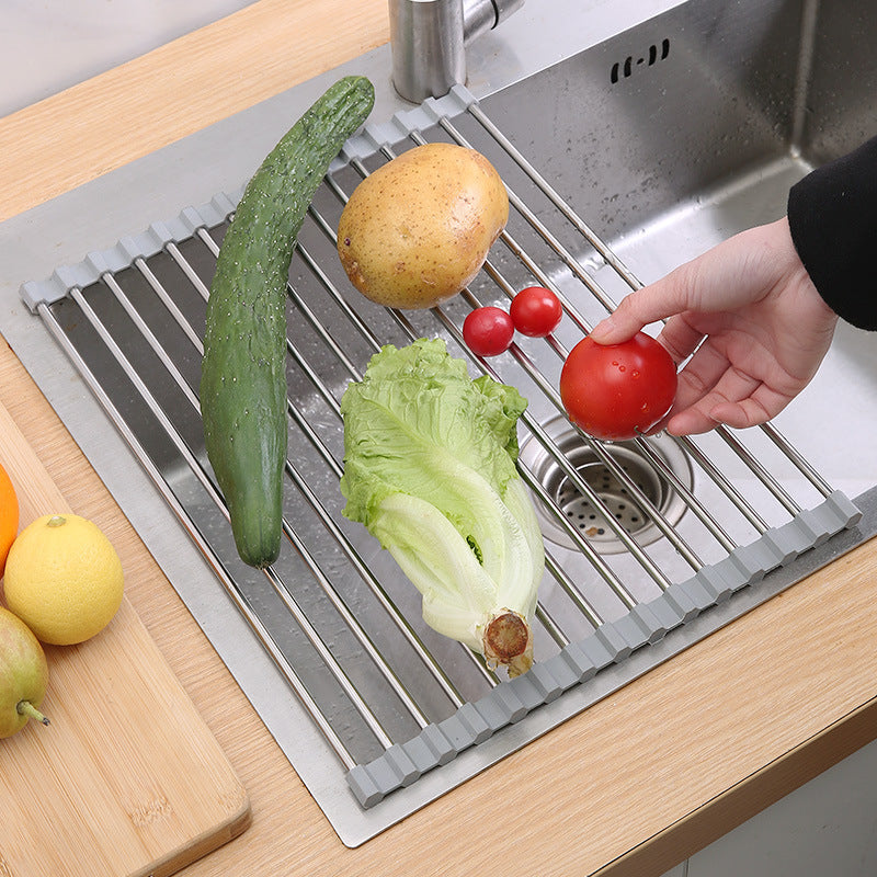 Égouttoir de Vaisselle Pliable en Acier Inoxydable