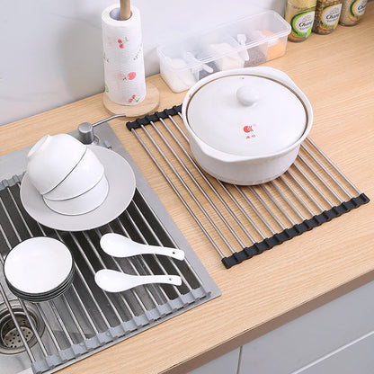 Égouttoir de Vaisselle Pliable en Acier Inoxydable