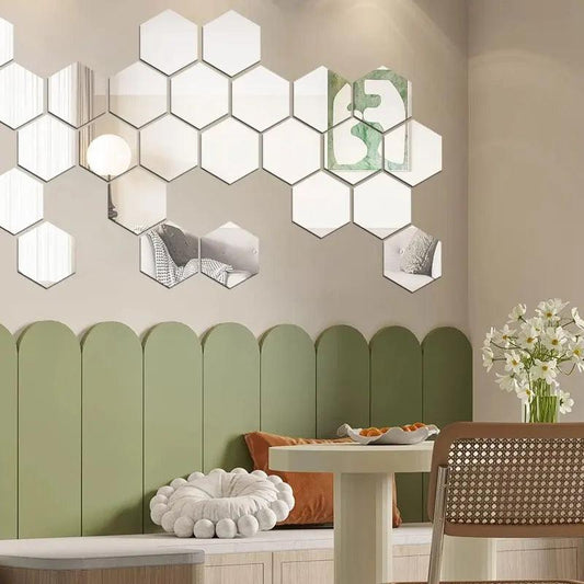 Autocollant Mural Miroir 3D Hexagonal, Décoration Murale pour Salon et Chambre