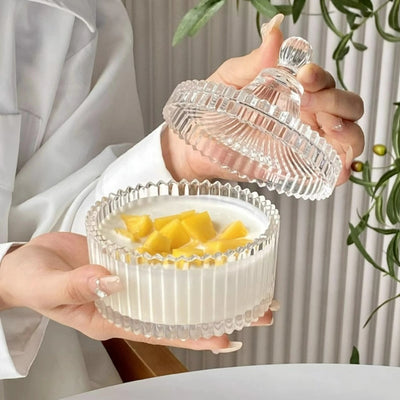 Bocal de rangement en verre de cristal européen avec couvercle, bol élégant pour bonbons, sucre ou fruits secs.