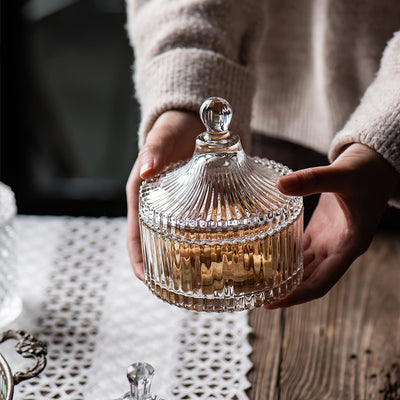 Bocal de Rangement en Verre de Cristal Européen avec Couvercle