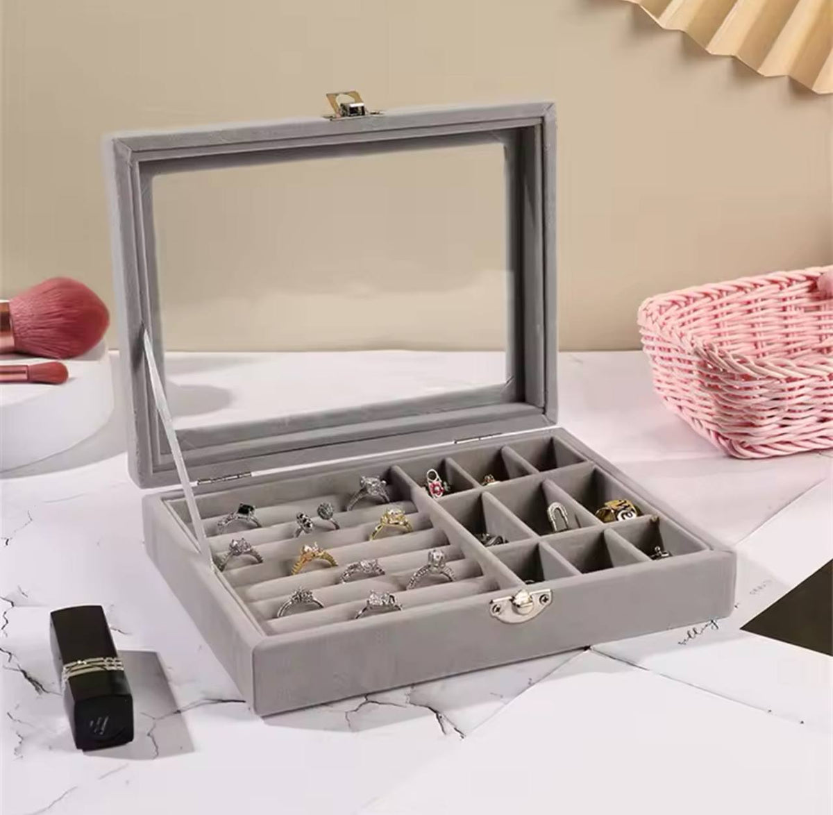 Boîte Bijoux Velours Doux avec Fenêtre Sécurisée