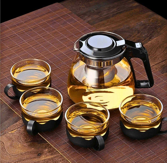 Ensemble théière en verre et 4 tasses élégantes