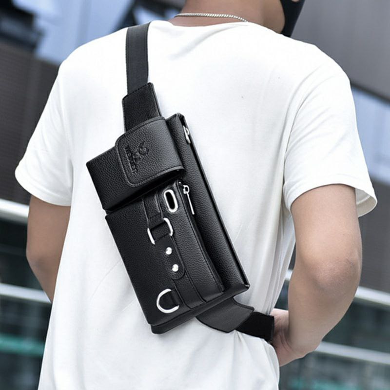 Sac banane en cuir PU pour homme, sac de poitrine et ceinture pratique pour téléphone et voyage.