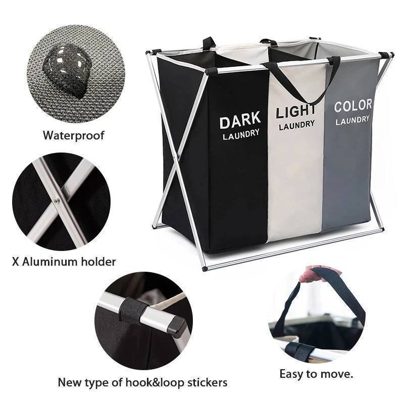 Panier de rangement pour vêtements sales organisateur pliable étanche à trois grilles