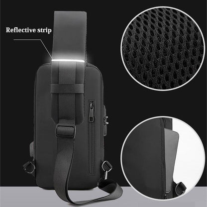 Sac à Dos de Poitrine Anti-Vol pour Hommes avec Chargeur USB