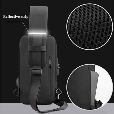 Sac à Dos de Poitrine Anti-Vol pour Hommes avec Chargeur USB
